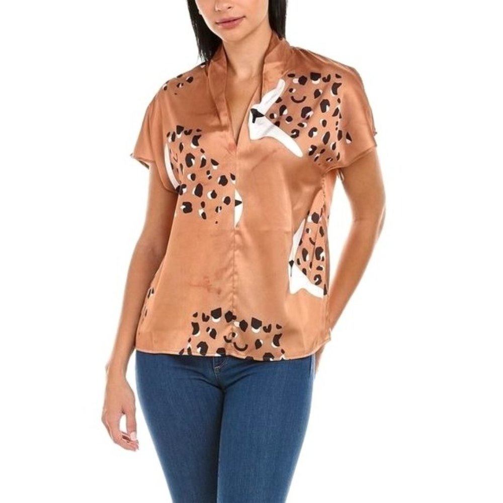 Hutch Brown V Neck Animal Print Short Sleeve Kalley Top Plus Size 1X